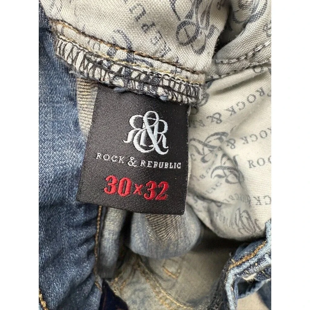 Rock & Republic‎ Straight Jeans Mens Blue Measured 29x31 Denim Embroidered